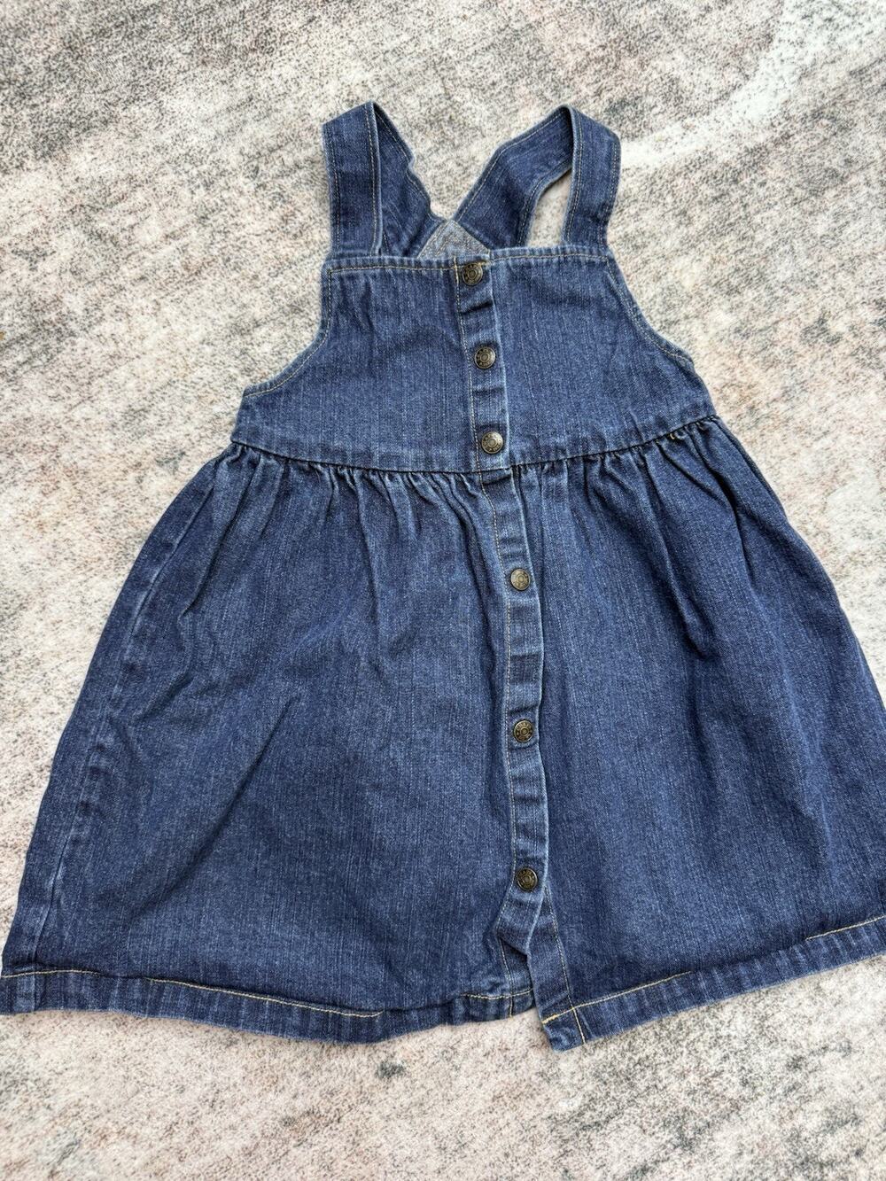 Chaps Toddlers Girls Dark Blue Denim Overall Dress Size 4
